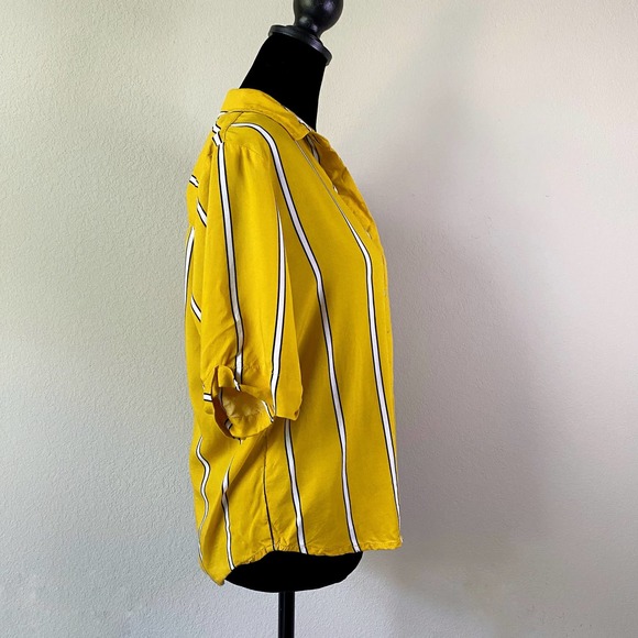 BARE DENIM Yellow Striped Cropped Button Up Small Funky Casual Size S - Picture 3 of 4